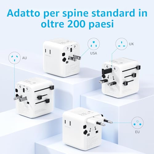 5 in 1 Universal Travel Adapter,Universal Travel Socket with 1 USB A,2 USB C,1 Universal Socket,1 US/JP Socket and Adapter International Plug for Italy UK US Australia Thailand Mexico
