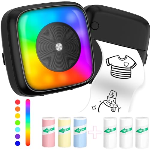 Mini Printer Sticker Printer Print Pod with 6 Rolls