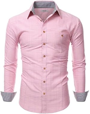 Mens Long Sleeve Tailored Checkered Cuff Slim Fit Shirt