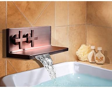 BL Modern retro Two Handle Oil Rubbed Bronze Waterfall Wall Mount Bathroom Bath Basin Sink Faucet Tap,Sink Faucet(Chrome plated solid brass)