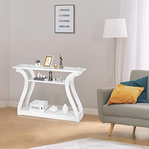 ZenStyle Wood Console Table with Curved Legs and Shelf, 3 Tier Modern ...