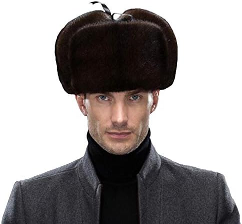 Sisha Men's Mink Fur Hat Elegant Russian Ushanka Winter Warm Cossack Style Hats with Ear Flaps