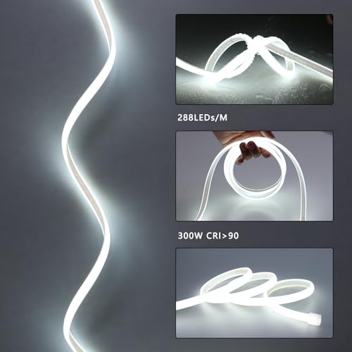 BENLUN 220 V COB LED Strip, Waterproof, 30 m, 6000 K Cool White Flexible Cuttable LED Strip 300 W CRI 90+ Without Transformer, for Bedroom, Gaming, Office, Outdoor Pergola