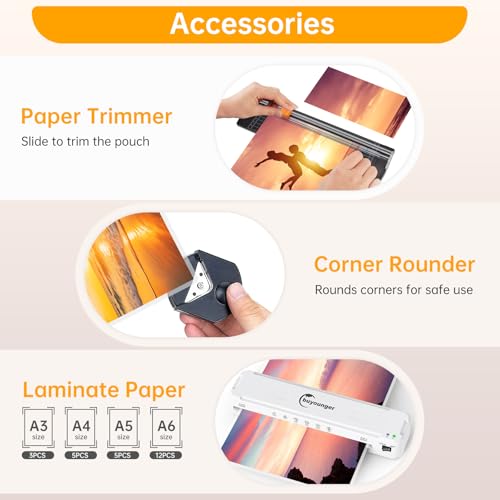 A3 Laminator with Hot and Cold Settings and 30 Pockets A4/A3/A5/A6 Laminating Machine, 5 in 1 Laminating Machine with Paper Cutter and Corner Rounder, Laminator for Office Home School