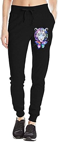White Tiger And Butterfly Custom Tie Waist Sweatpants With Side Pockets Funny Jogger Trousers For Girls X-Large Black