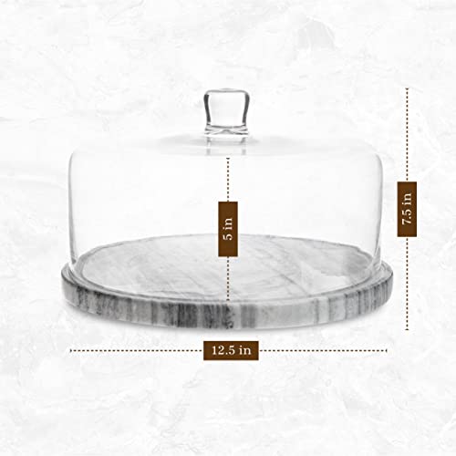 Galashield Marble Cake Stand with Dome Cake Plate with Glass Dome