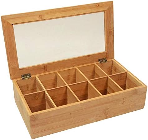 10 Compartments Tea Organizer, Cherry-Lee Bamboo system Tea Bag Jewelry Organizer Storage Box Wooden Tea Box Tea Storage Chest Box Sugar Packet Container