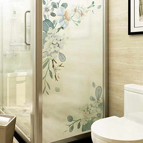 Frosted Translucent Window Bathroom Film Sticker for Bathroom Living Room - Grey Flower Vine 60cm x 116cm