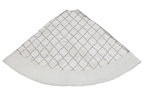 New Traditions 56 Inch Velvet Tree Skirt with Faux Fur Border and Gold Glitter Design - Ivory