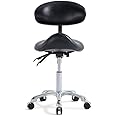 MWOSEN Saddle Stool Chair with Back Rolling Esthetician Seat for Salon Tattoo Shop Spa Facial lash Home Dentist Clinic Esthetician Chair(with Back Support, Black)