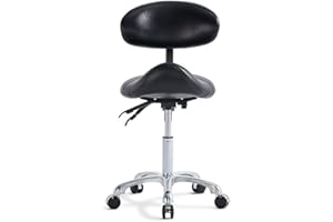 MWOSEN Saddle Stool Chair with Back Rolling Esthetician Seat for Salon Tattoo Shop Spa Facial lash Home Dentist Clinic Esthetician Chair(with Back Support, Black)