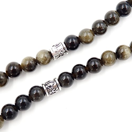 Mala Beads Bracelet, Buddhist Mala Prayer Beads, Buddha Bless Me Statement Necklace (Golden Obsidian)
