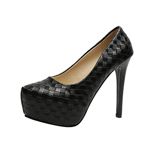 BEAUTYVAN Women's Closed Round Toe Pumps Stiletto High Heels Office Lady Wedding Bridal Party Dress Heeded Shoes (Size 38=US:6.5, Black)