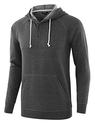ESTEPOBA MEN’S CASUAL LONG SLEEVE HENLEY SWEATSHIRT KNIT FLEECE ACTIVE SPORTS HOODIE PULLOVER HEATHER CHARCOAL XL