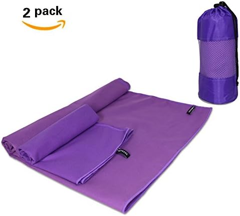 Travel Sports Towels Set 2 Pack ViThink Microfiber Absorbent Quick Drying Antibacterial XL (50" X 31") with Hand,Face Towel (30"X14") and Mesh BAG for Swimming,Camping,Beach,Yoga or Bath