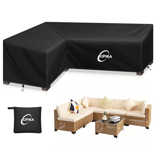 Kipiea Abdeckung Loungemöbel L-Form Wasserdicht, Abdeckung Gartenmöbel Winterfest, 500D Lounge Abdeckungen Winddicht, L-Form Abdeckplane Gartenmöbel R
