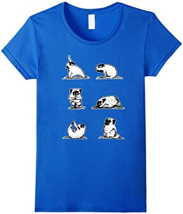 Womens Yoga Pug Dog T-Shirt Small Royal Blue