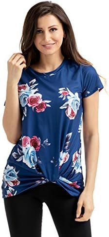 Stormmall Womens Short Sleeve Floral Print Knot Front T-Shirts Tops
