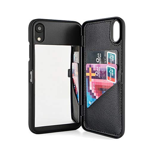 iPhone XR Case,Wetben Hidden Back Mirror Wallet Case with Stand Feature and Card Holder for Apple iPhone XR 6.1 inch (Black)