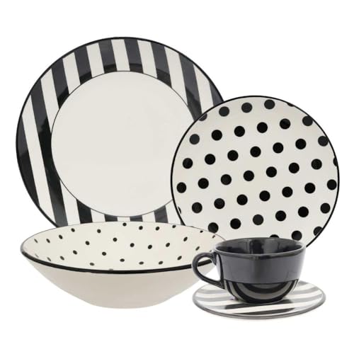 Aparelho de Jantar e Chá 30 Peças Oxford Unni Stripes And Dots