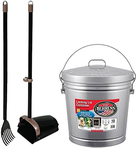 Bundle Includes 2 Items - Arm &amp; Hammer 71034 Swivel Bin and Rake, Black/Penny and Behrens 6110 10-Gallon Locking Lid Can Pooper Scooper