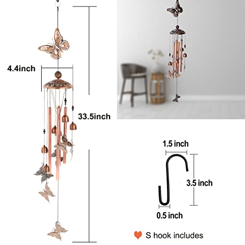 Wind Chimes Outdoor, Butterfly Wind Chimes for Outside, Sympathy Wind Chimes for Loss of Loved One, Memorial Wind Chimes with Hook Sympathy Gift for Home Outdoor Decor