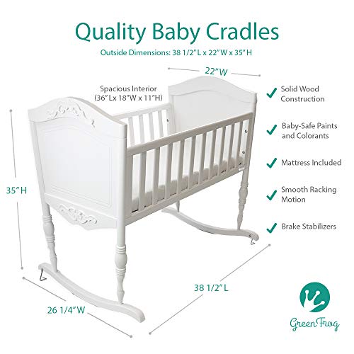 Green Frog, Antique White Cradle | Handcrafted Elegant Wood Baby Cradle | Premium Pine Construction | Rocking and Stationary Features - Thumbnail 4