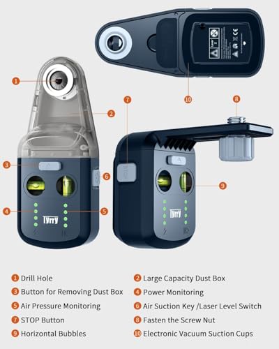 Tyrry 4 in 1 Laser Level with Dust Collecting Drill, Bubble Level, Electronic Vacuum Suction Cup and Wall Bracket, Rechargeable Leveling Tool for Hanging Pictures and Renovations