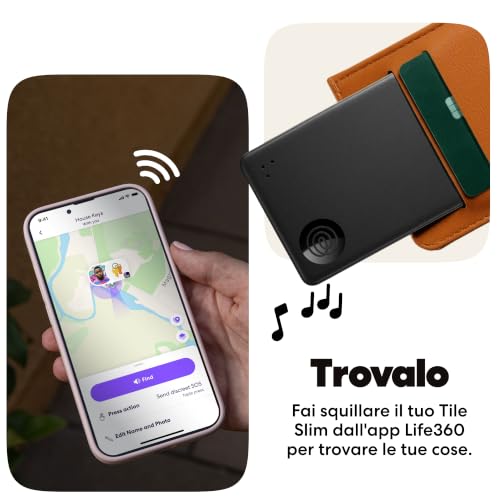 Tile Slim - Localizzatore e tracker Bluetooth per portafogli, etichette di bagagli, passaporti e altro. Compatibile con iOS e Android. Trova telefono. Pacchetto da 1 (Nero)