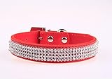 Addfavor Rhinestone Pet Dog Leather Collars, Pet Puppy Dog Bling Crystal Leather Dog Collars for Small Medium or Large Doggie Collar Blue Black Pink Red Collar Charm Necklace Accessories (Red, L)