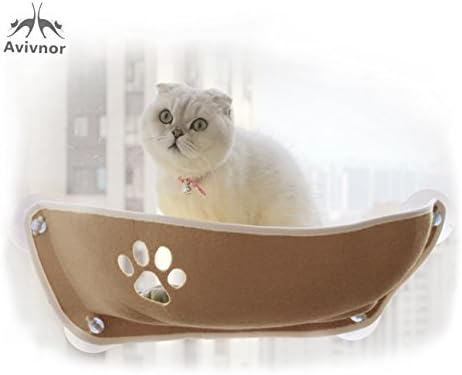 Avivnor Cat Window Bed Easy Mount Wall Window Bed Perfect for Bird Watching Creative Unique Cat Perch Sofa Hammock Kitty Bed Sunny Seat Holds Up To 38lbs (Khaki)