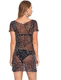 Floerns - Vestido de malla con purpurina para mujer, sin sujetador