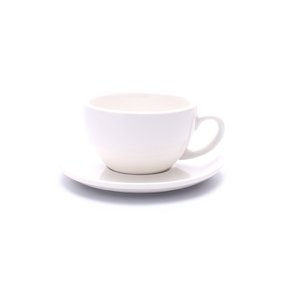 Coffeezone Latte Art Cup and Saucer, 3 Capacity for Latte & Cappuccino & Double Espresso, New Bone China, Mate for Coffee Shop and Barista (5 oz, Glossy White)