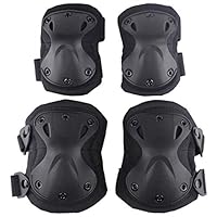 Aoutacc Tactical Combat Knee & Elbow Protective Pads Set for Outdoor CS Paintball Game Cycling Safety Skateboarding Gear Skates Knee Protection Guard Pads (Black)