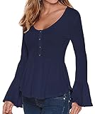 Womens O Neck Shirts Bell Sleeve Peplum Tops