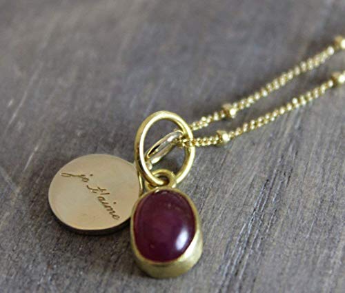 Pink Tourmaline Gemstone Je'taime I Love You Charm Pendant 14kt Gold Filled Necklace 18 inches Valentine's Day gift idea