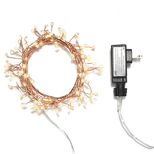 5 Ft Fairy Light Garland, Copper - 120 Starry LED Cluster Lights on a Bendable Rose Gold Wire, Plug-in or Battery Operated, Indoor/Outdoor Use, UL-Listed, Timer Included - Thumbnail 4