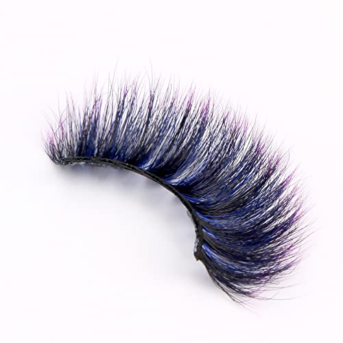 FOXSCOS 20MM COLORED EYELASHES,HALLOWEEN 3D MINK LASHES WITH COLOR,BEAUTIFUL NATURAL THICK COLORFUL FALSE EYELASHES 1 PAIR FOR CHRISTMAS NEW YEAR PARTY BALL COSPLAY（BLACK-PURPLE）