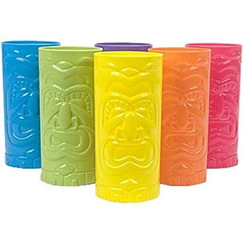 Plastic Tiki Cups Bulk Set of 12, Each holds 24 oz Luau Party
