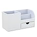 KINGFOM Desk Organizer Office Supplies Caddy Pu Leather Multi-function Storage Box Pen/Pencil,Cell phone, Business Name Cards Remote Control Holder with Small Drawer White
