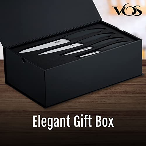 Vos Ceramic Knives with Block Holder 4 Piece Knife Set Chef Knife