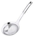 Large Scoop Colander,Skimmer Slotted Spoon,luxury 304 Stainless Steel Slotted Spoon Skimmer Cooking Spoon Strainer Soups Pasta, Comfortable Grip Design Strainer Ladle For Kitchen, 16 Inch