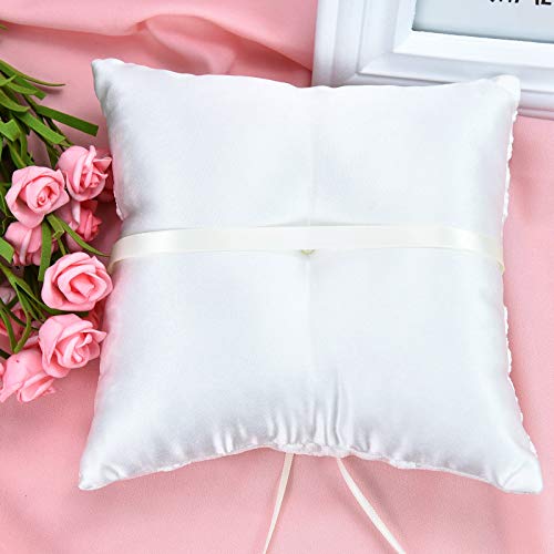 Timoo Ring Bearer Pillow, 7.87" Wedding Ring Pillow, White Ring Pillows for Wedding