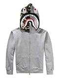 CLJJ7 Men's Shark Printed Hooded Sweatshirt (Large, Gray)