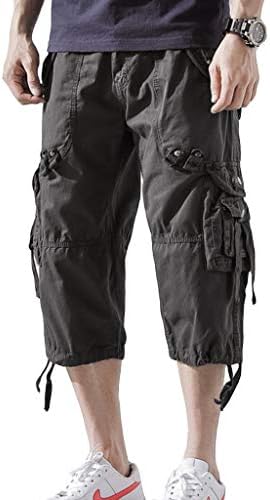 AOYOG Mens Cargo Shorts 3/4 Relaxed Fit Below Knee Capri Cargo Short Cotton