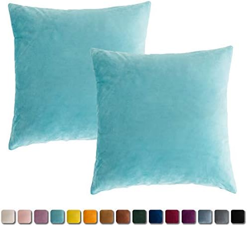 Stellhome Super Soft Velvet Throw Pillow Covers Square Pillowcase for Bed Couch Sofa Bench, 18 x 18 inch (45 cm), Dark Cyan, Pack of 2