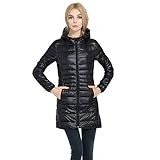 Caracilia Women's Plus Size Lightweight Packable Hooded Long Down Outwear Jacket