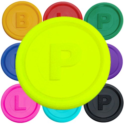 100 Token Neon Yellow P Bottle Bill Game Tokens Container Deposit Pledge Learning Counting Counters Refund Coins Chips available with Letters B, P, or L and many different colours - Thumbnail 2