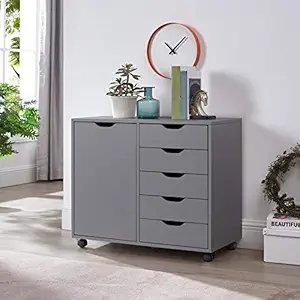 Naomi Home Amy 5-Drawer Office Storage Cabinet with Shelves Gray