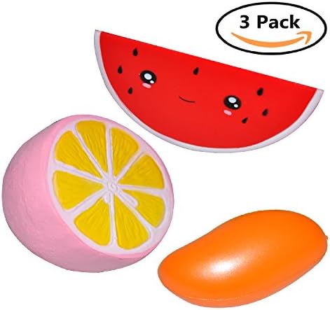 KONGZING 3 Pack Fruit Squishies Mango Watermelon and Lemon Squishy Prime, Kawaii Pink Lemon Slow Rising Squishies Jumbo, Soft and Cute Squishy Toys for Kids and Adults